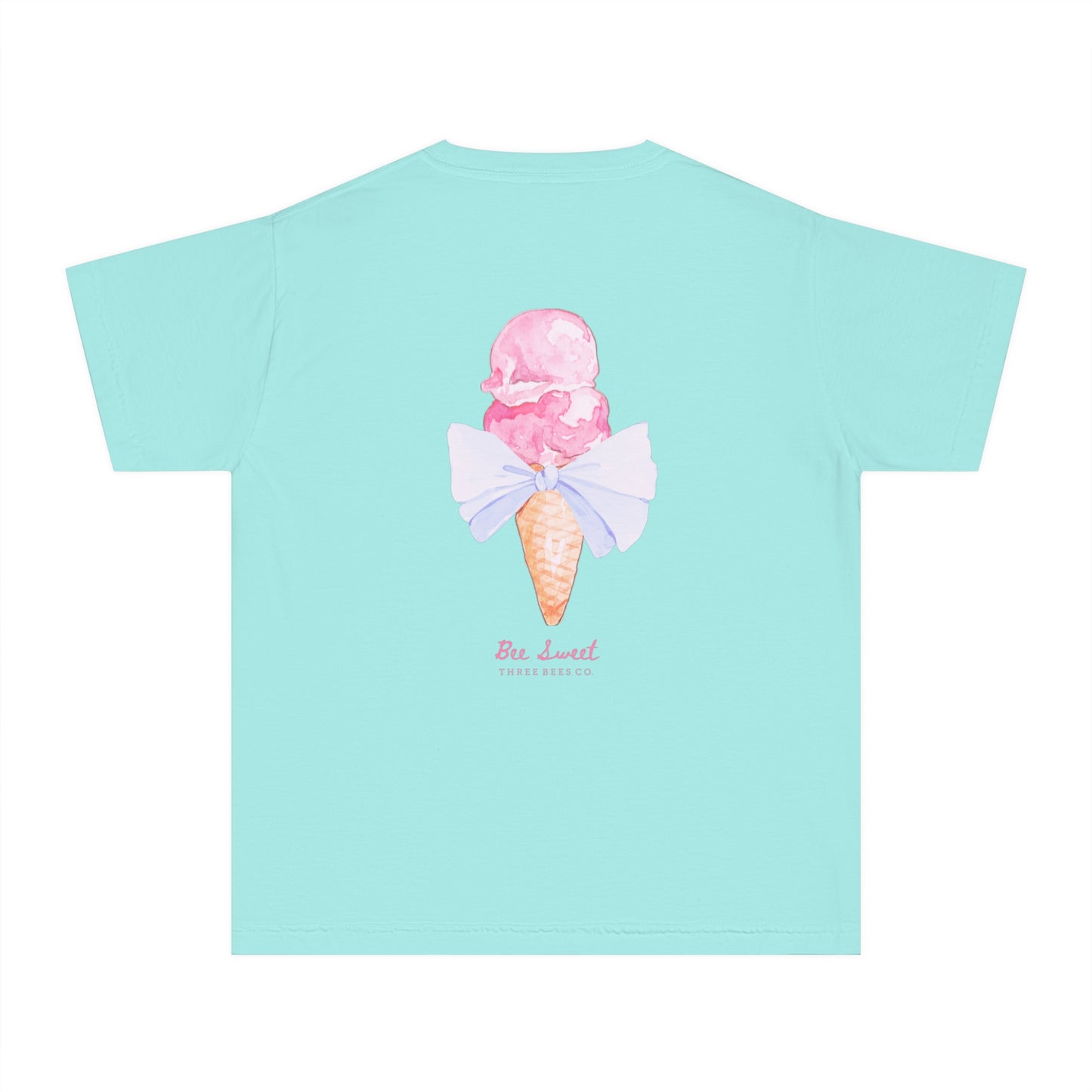 Bee Sweet Preppy Ice Cream Cone with Bow Girls Short Sleeve Youth Hive Tee