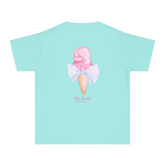 Bee Sweet Preppy Ice Cream Cone with Bow Girls Short Sleeve Youth Hive Tee