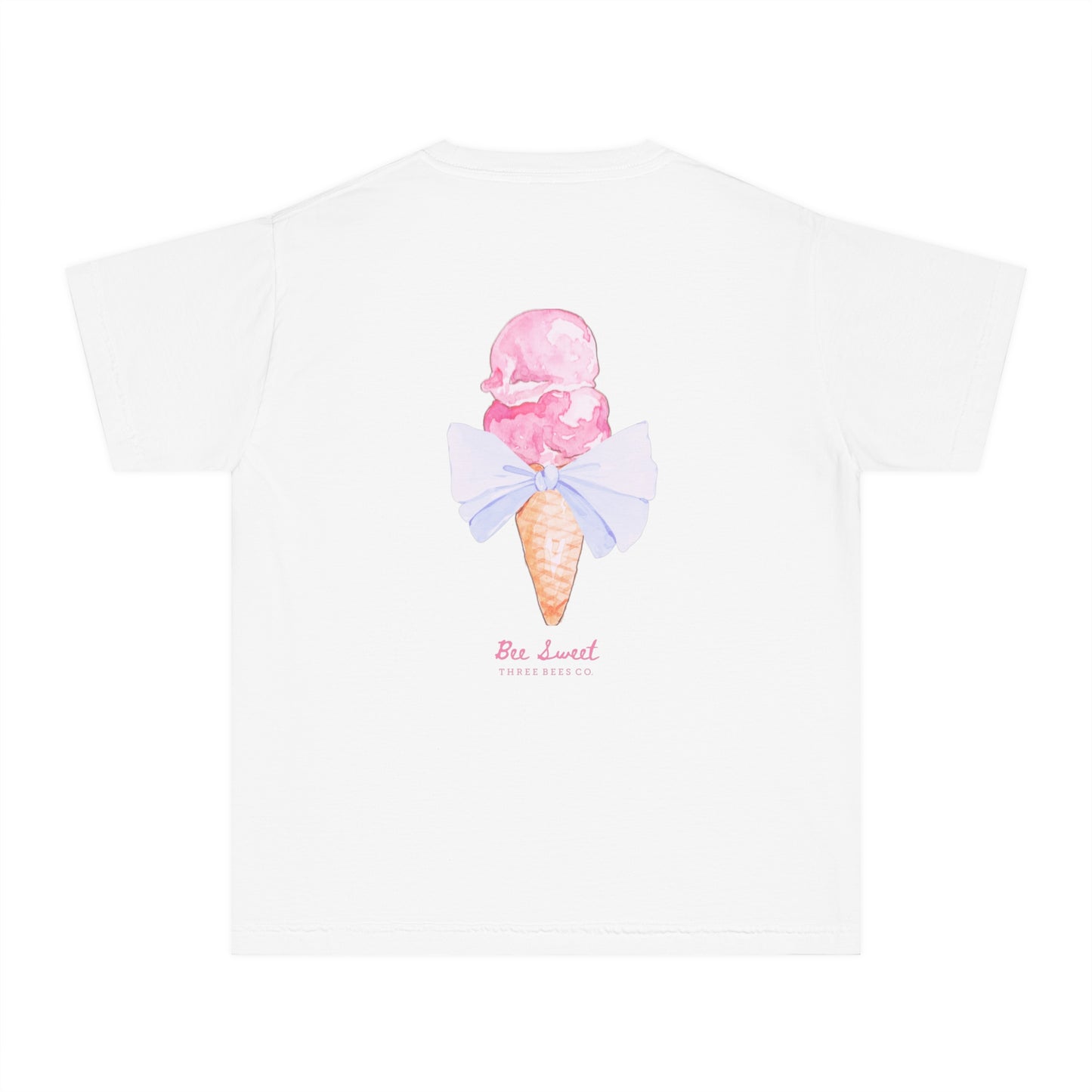 Bee Sweet Preppy Ice Cream Cone with Bow Girls Short Sleeve Youth Hive Tee