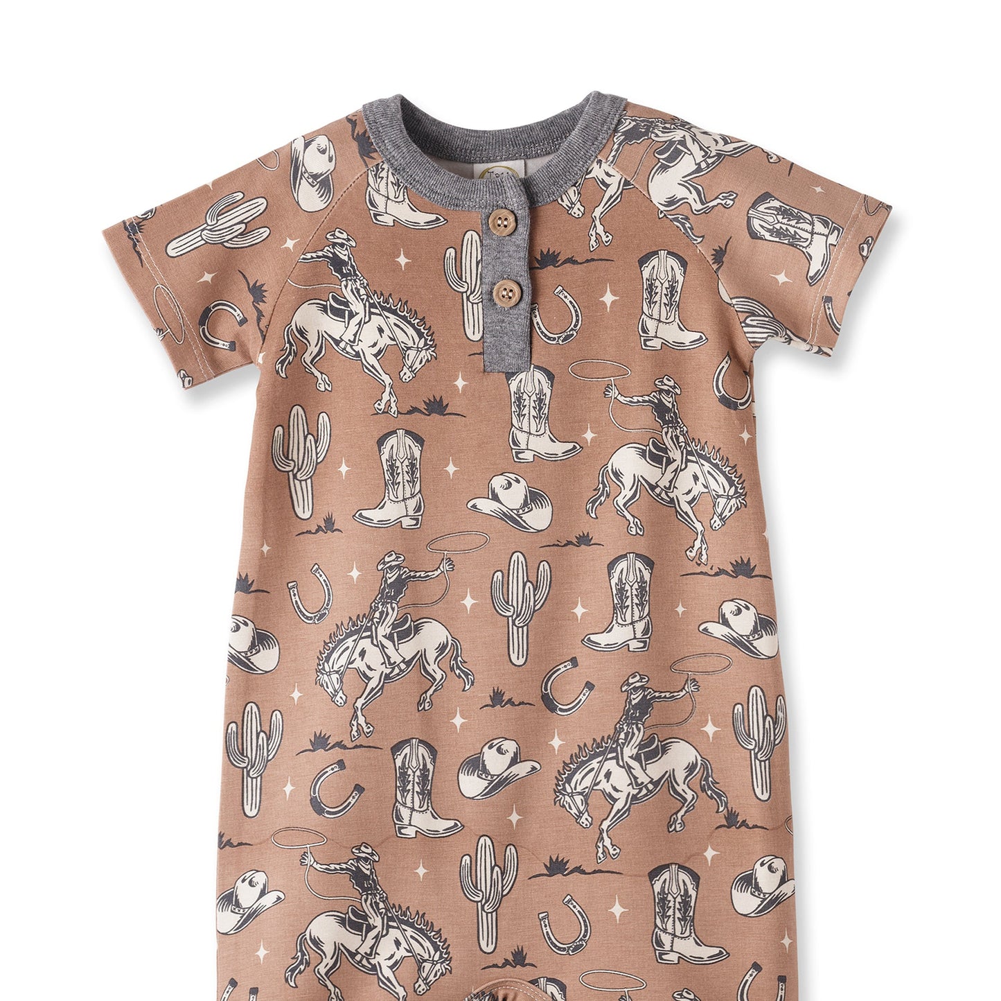 Wild Wrangler/Brown Western Bamboo Shorty Romper for Boys