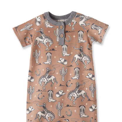 Wild Wrangler/Brown Western Bamboo Shorty Romper for Boys