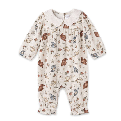 Larkspur Prairie Linen Western Romper With Eyelet Collar