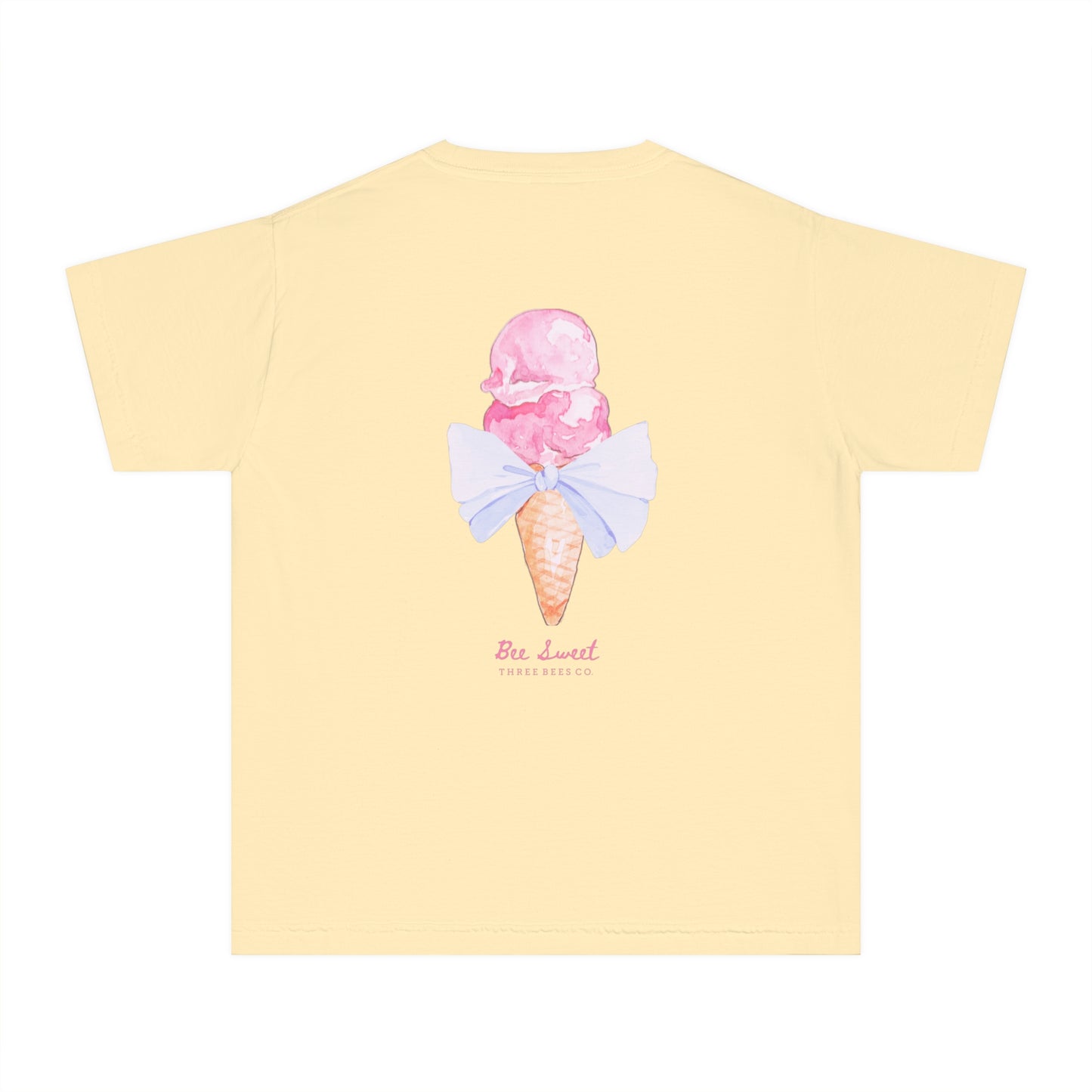 Bee Sweet Preppy Ice Cream Cone with Bow Girls Short Sleeve Youth Hive Tee