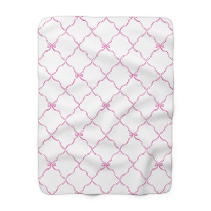 Three Bees Trellis Bow Cozy Sherpa Fleece Blanket - Bubblegum Pink