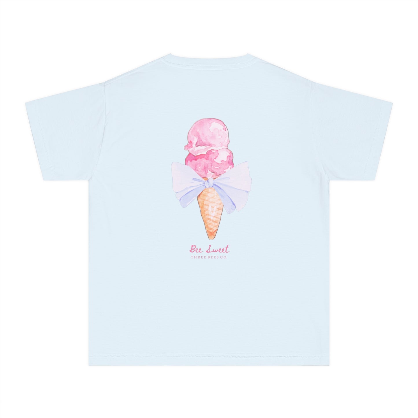 Bee Sweet Preppy Ice Cream Cone with Bow Girls Short Sleeve Youth Hive Tee