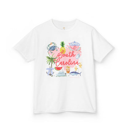 Bee Southern South Carolina Floral Girls Short Sleeve Heavy Cotton Gildan Youth Hive Tee