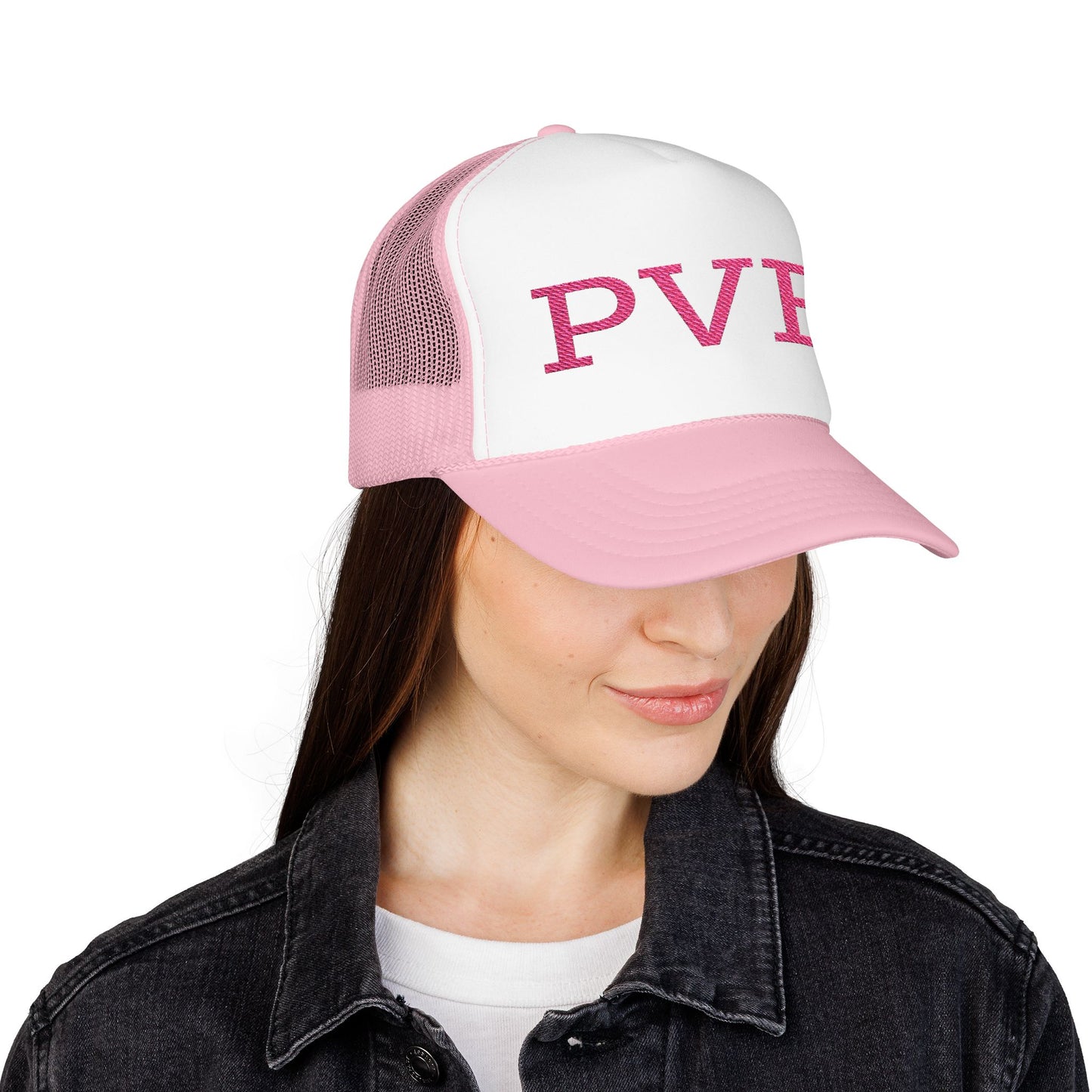 PVB Ponte Vedra Beach in Pink Embroidered Foam Trucker Otto Hat - Summer Vibe Accessory