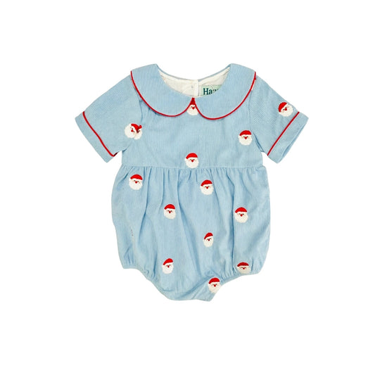 Hazel Blue All Over Blue Embroidered Santa Corduroy Bubble