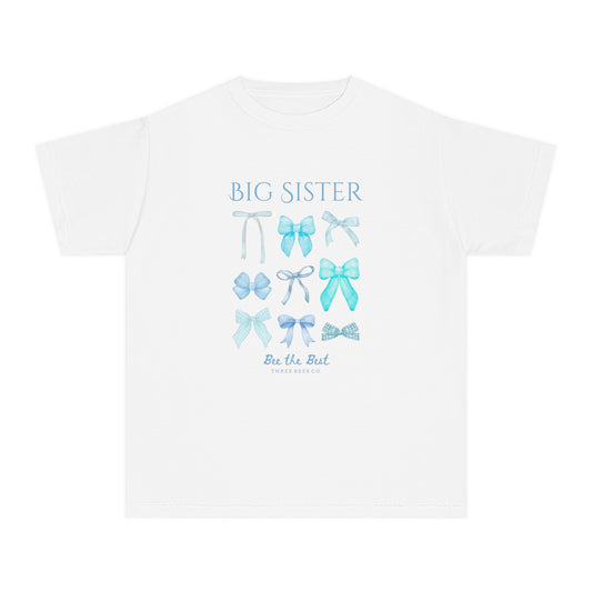 Bee the Best Big Sister Blue Bows Girls Short Sleeve Youth Hive Tee