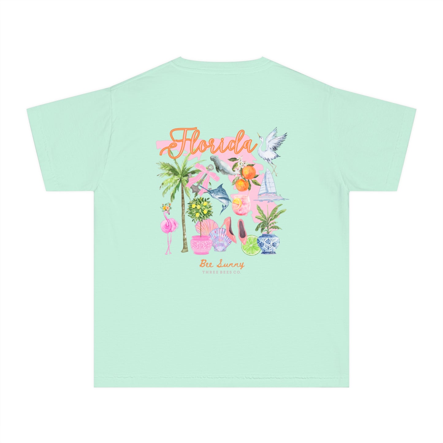 Bee Sunny Florida Floral Girls Short Sleeve Youth Hive Tee