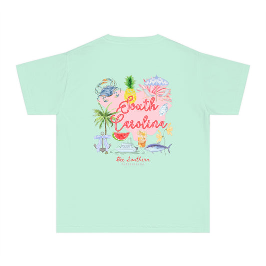 Bee Southern South Carolina Floral Girls Short Sleeve Youth Hive Tee