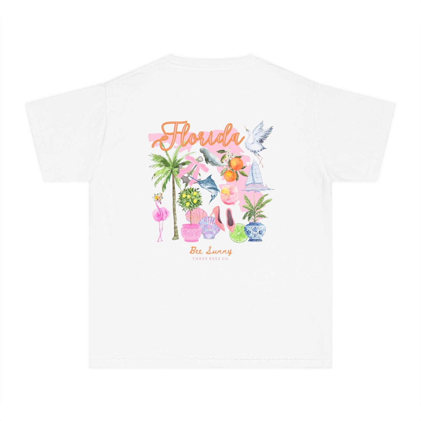 Bee Sunny Florida Floral Girls Short Sleeve Youth Hive Tee