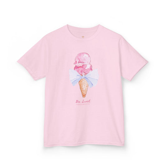 Bee Sweet Preppy Ice Cream Cone with Bow Girls Short Sleeve Youth Hive Tee