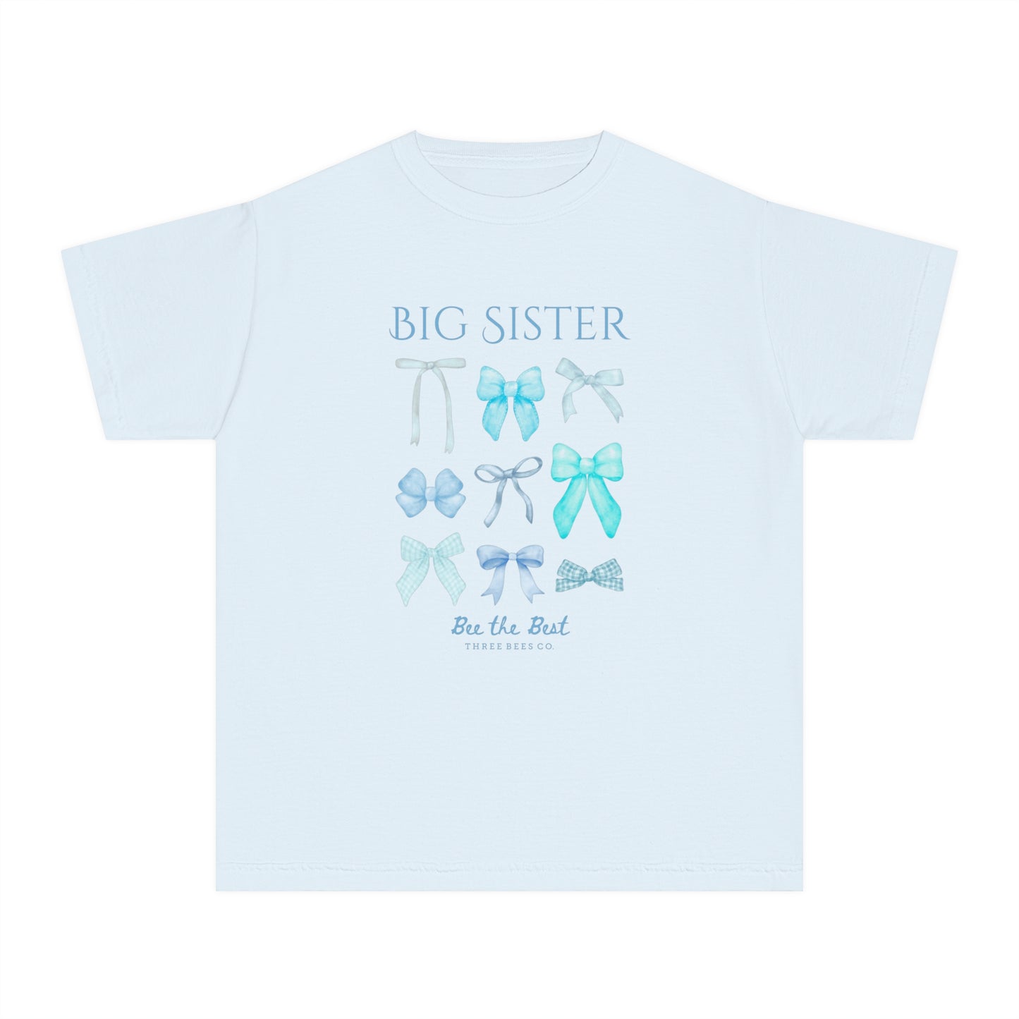 Bee the Best Big Sister Blue Bows Girls Short Sleeve Youth Hive Tee