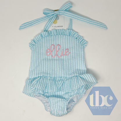 Seersucker Ruffle Swimsuit
