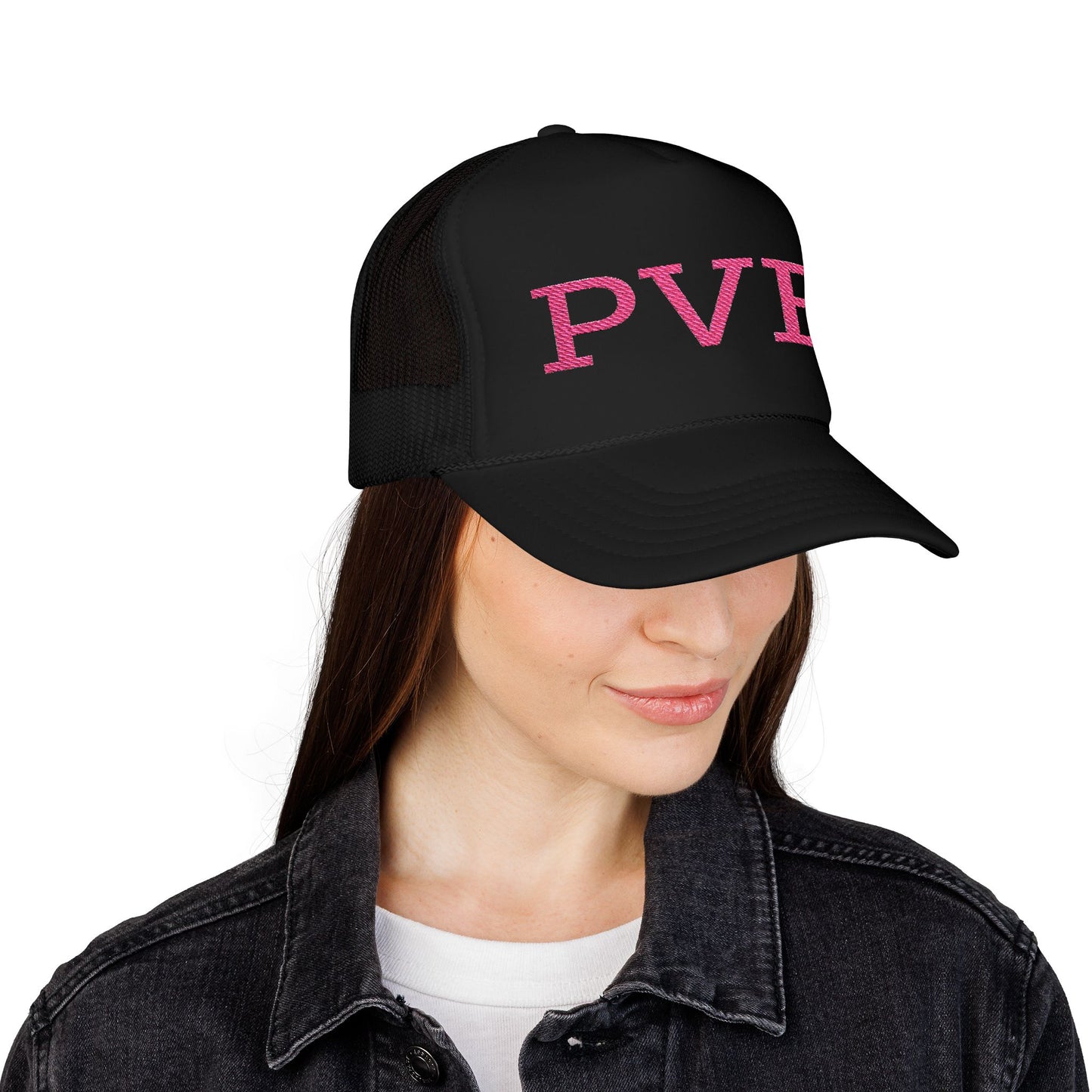 PVB Ponte Vedra Beach in Pink Embroidered Foam Trucker Otto Hat - Summer Vibe Accessory