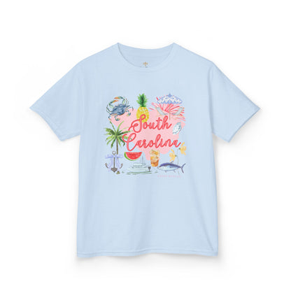 Bee Southern South Carolina Floral Girls Short Sleeve Heavy Cotton Gildan Youth Hive Tee