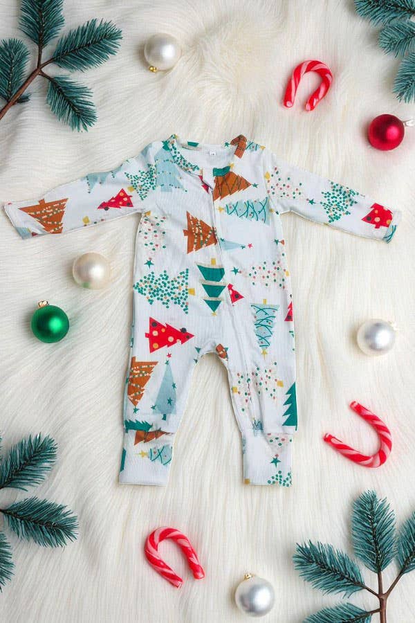 Christmas tree printed long sleeve baby romper DLH2838