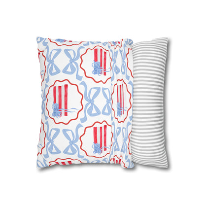 Patriotic Trellis Bow Pillowcase - Red, White & Blue Decorative Cushion Cover 16" x 16"