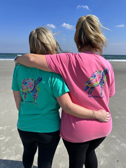 Saltwater Floral Sea Turtle Adult Unisex Comfort Colors Heavyweight Ringspun Cotton
