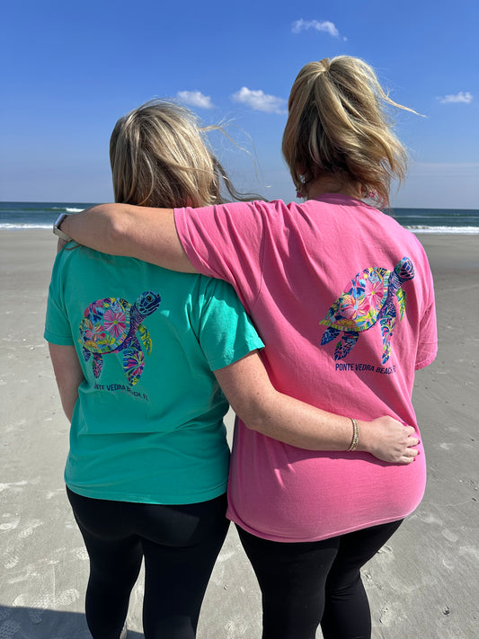 Saltwater Floral Sea Turtle Adult Unisex Comfort Colors Heavyweight Ringspun Cotton