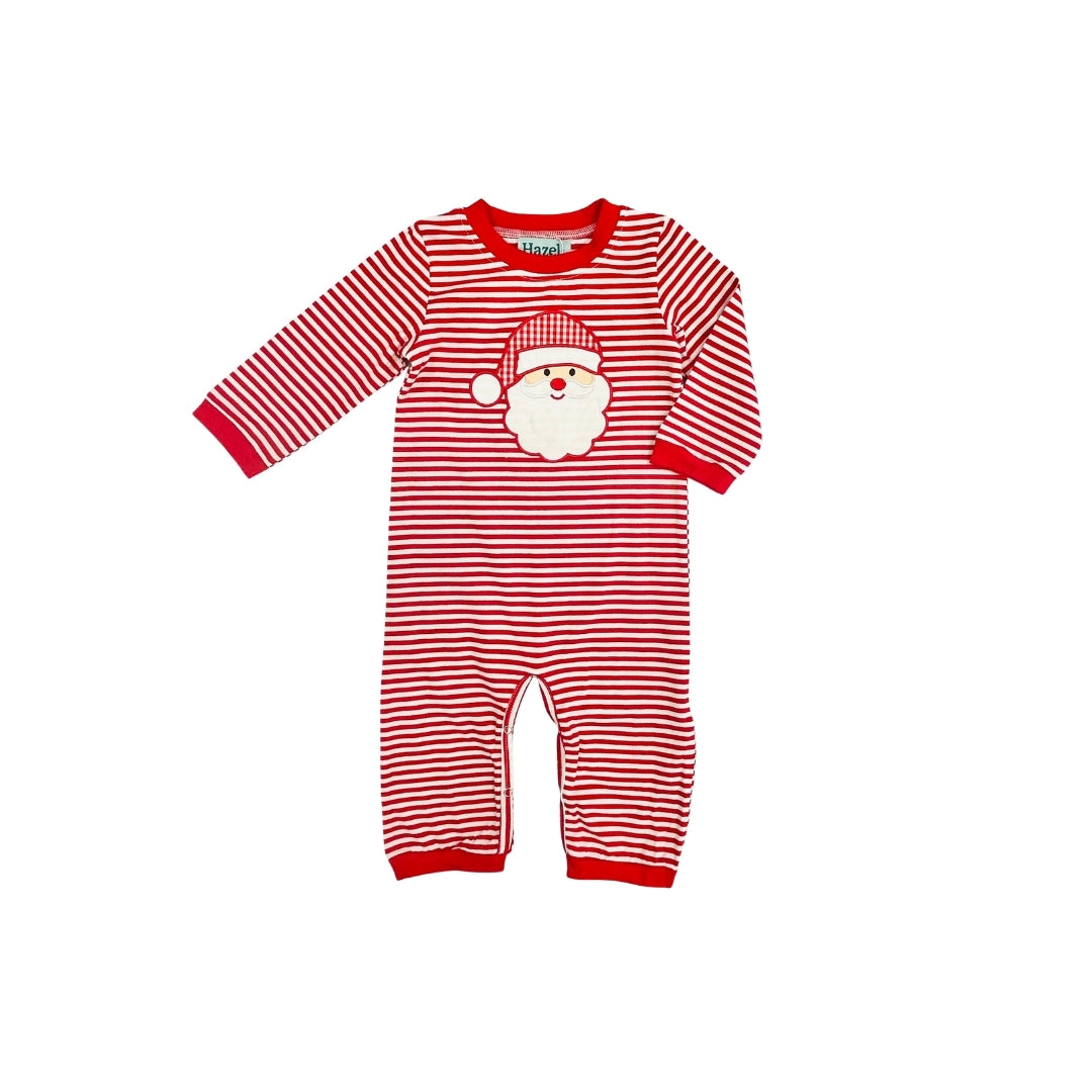 Hazel Blue Red Stripe Santa Applique Romper