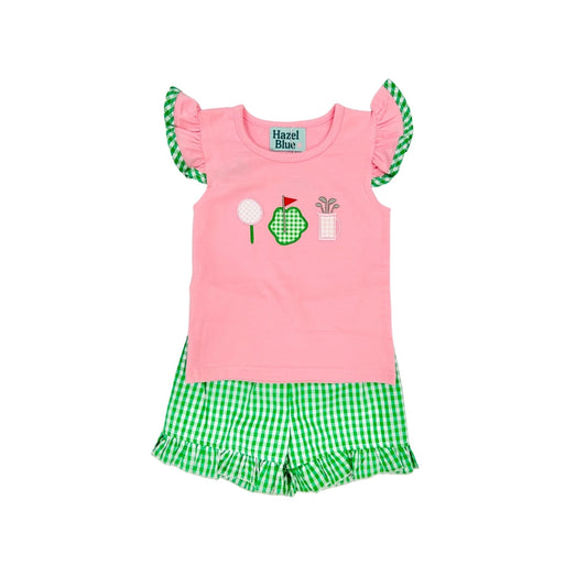 Hazel Blue Pink/Green Gingham Golf Short Set