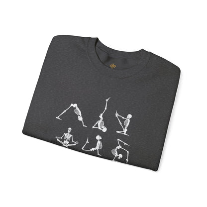 Namaste Halloween Yoga Skeleton Sweatshirt | Cozy Gildan Unisex Crewneck, Three Bees Co. Fall Fashion, Halloween Apparel, Spooky Season Essentials
