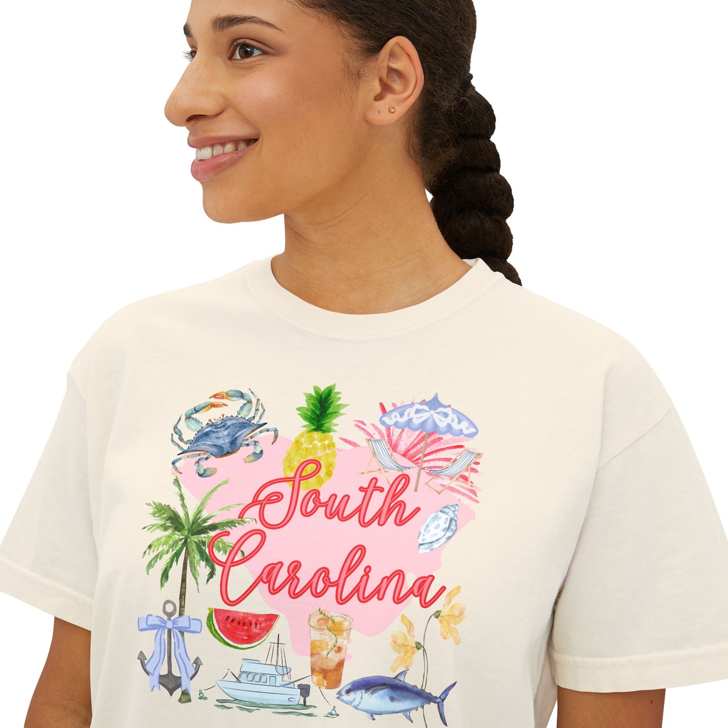 South Carolina Vibes Women's Boxy Tee – Cute Casual Summer Top with Tropical Design