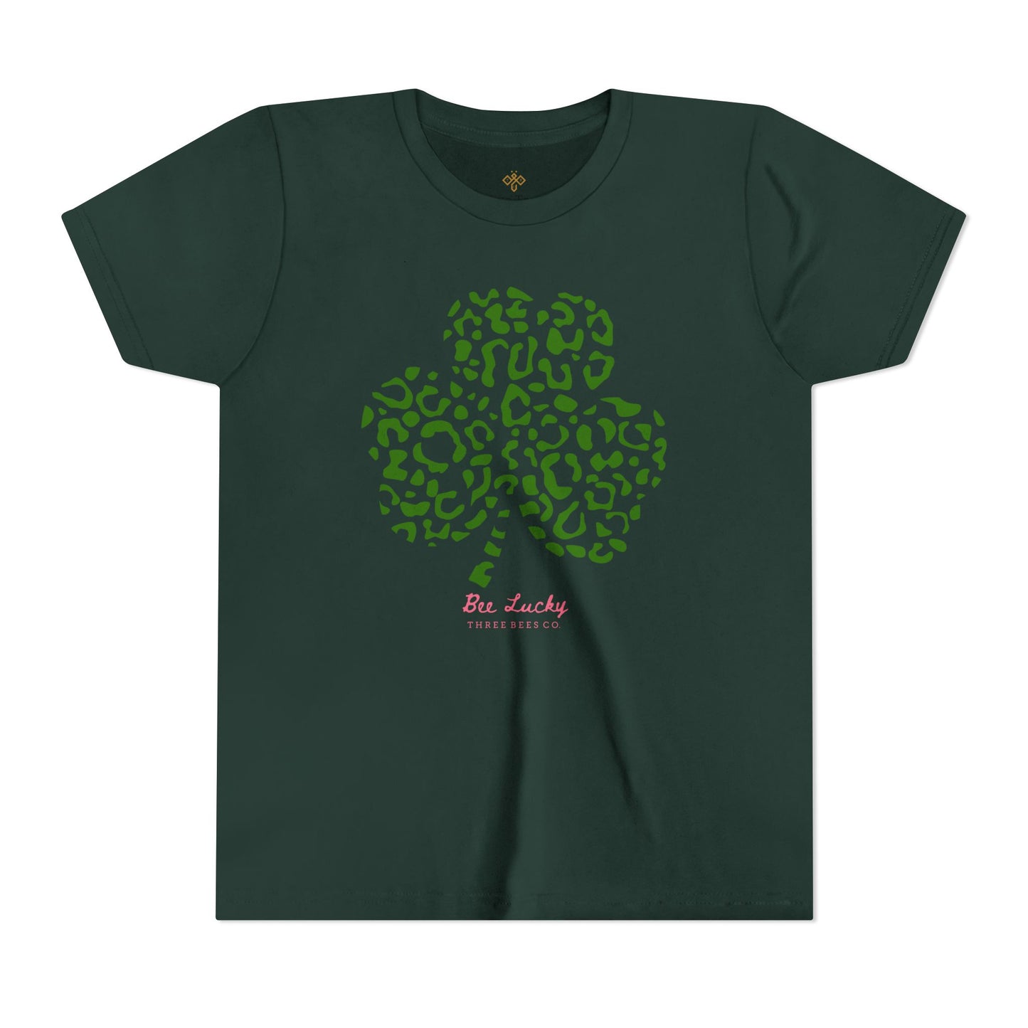 Bee Lucky Leopard Clover Girls Short Sleeve Youth Hive Tee