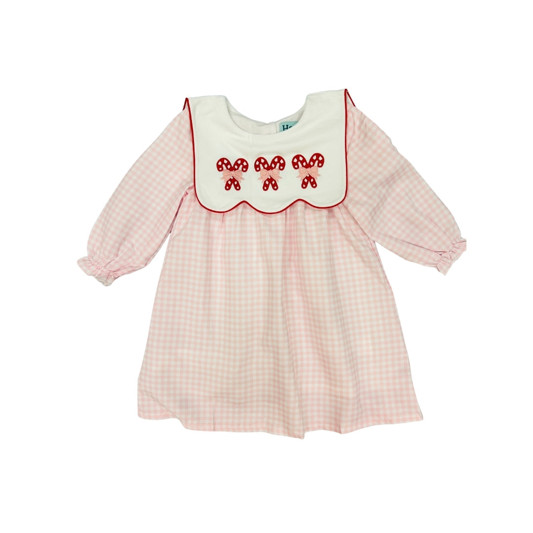 Hazel Blue Pink Gingham Candy Cane Embroidered Dress