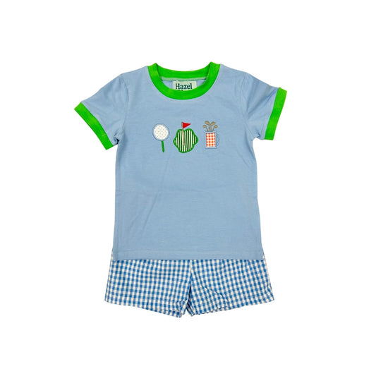 Hazel Blue Blue/Green Gingham Golf Short Set