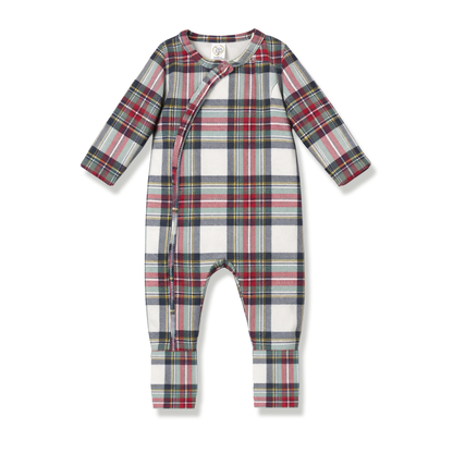 Plaid Baby Christmas Zipper Romper With Convertible Cuffs