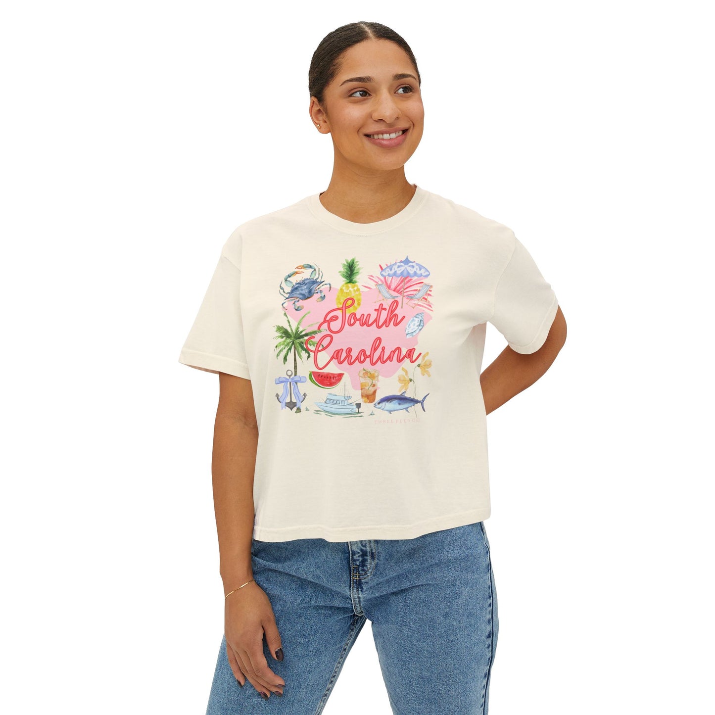 South Carolina Vibes Women's Boxy Tee – Cute Casual Summer Top with Tropical Design
