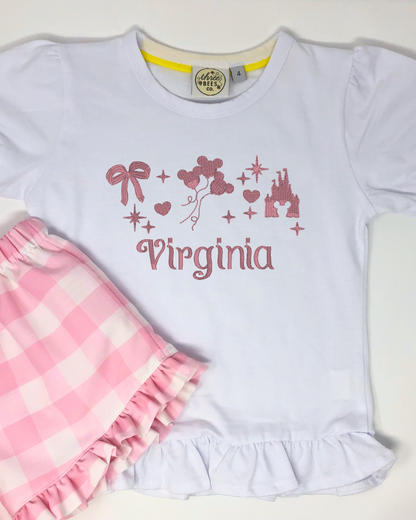 Disney Coquette Girls Castle Balloon and Bow Embroidery Design