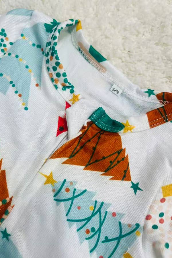 Christmas tree printed long sleeve baby romper DLH2838