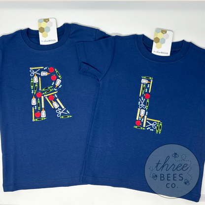 Back to School Supplies Embroidered Letter
