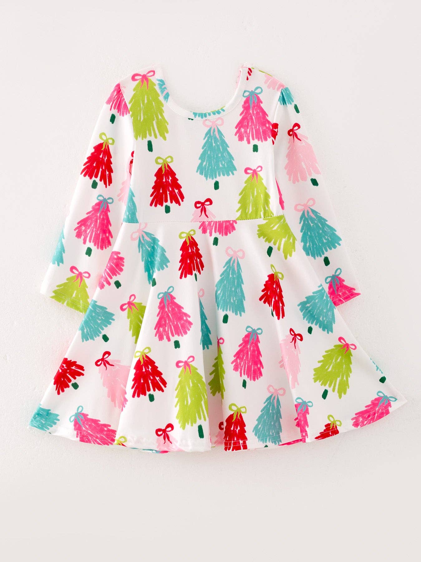 Rylee Faith Designs - Christmas Tree Print Long Sleeve Dress