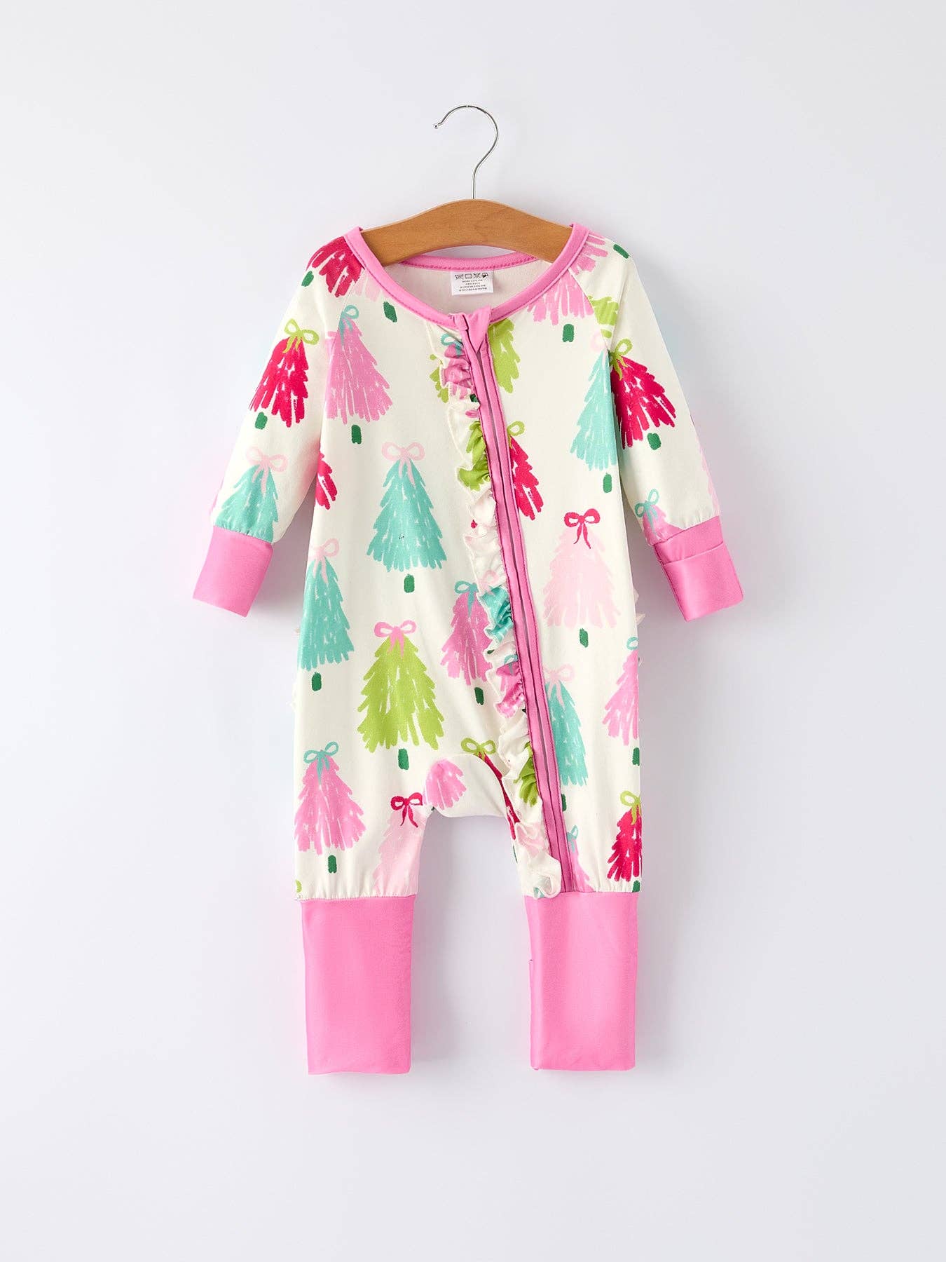 Rylee Faith Designs - Christmas tree Baby Girls Romper with Long Sleeves