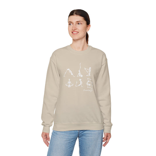 Namaste Halloween Yoga Skeleton Sweatshirt | Cozy Gildan Unisex Crewneck, Three Bees Co. Fall Fashion, Halloween Apparel, Spooky Season Essentials