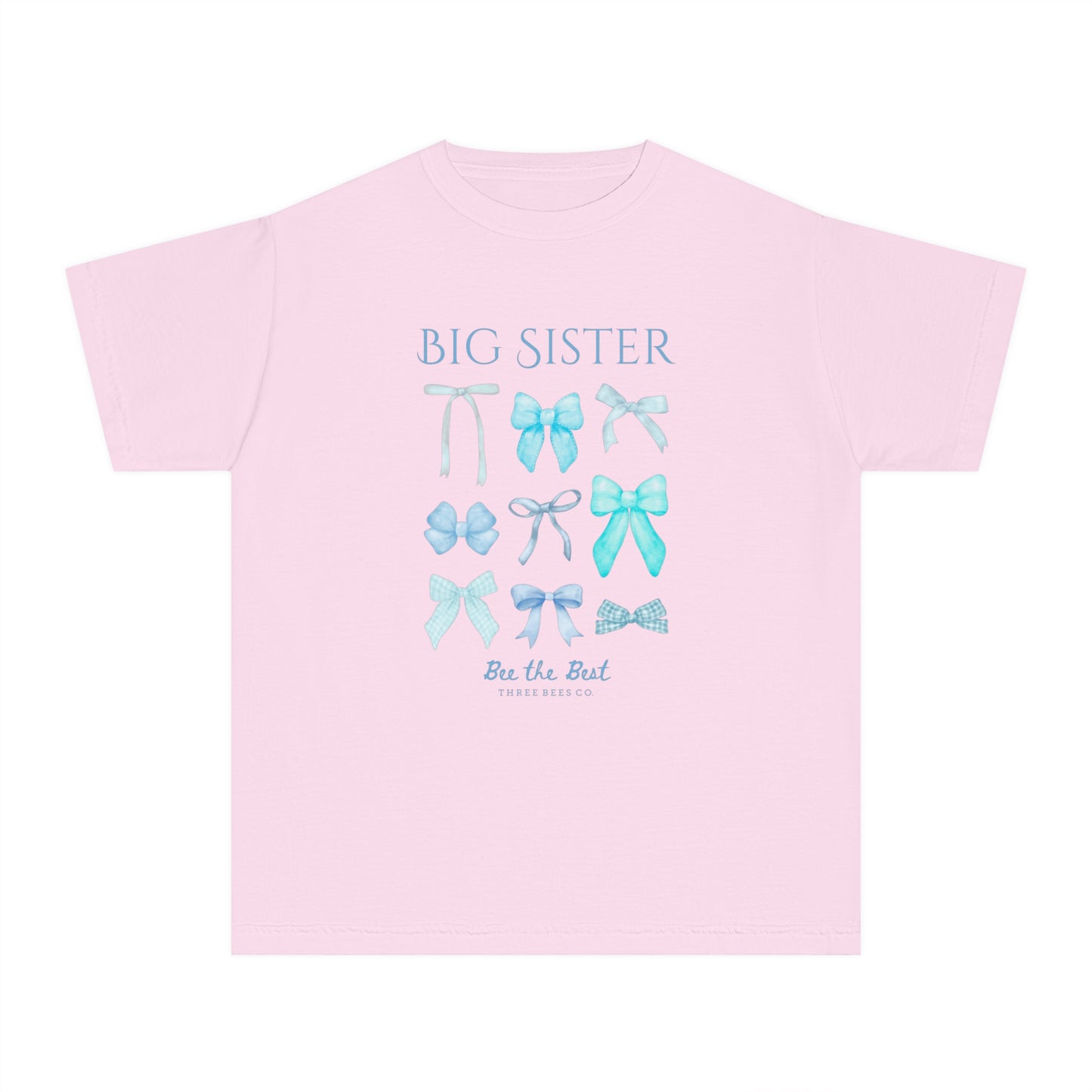 Bee the Best Big Sister Blue Bows Girls Short Sleeve Youth Hive Tee