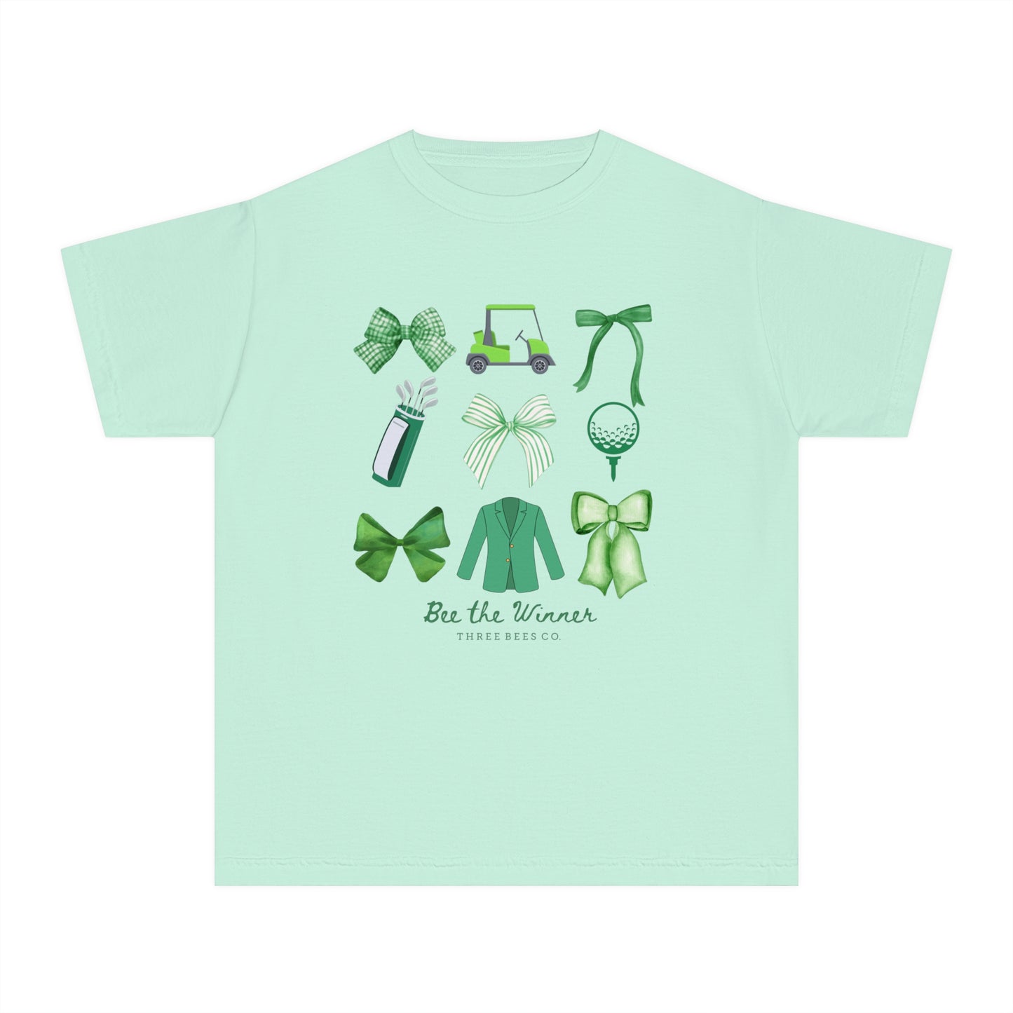 Bee the Winner Girls Green Bows Golf Short Sleeve Youth Hive Tee