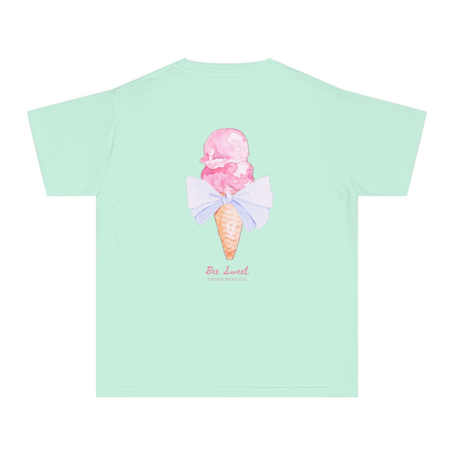 Bee Sweet Preppy Ice Cream Cone with Bow Girls Short Sleeve Youth Hive Tee
