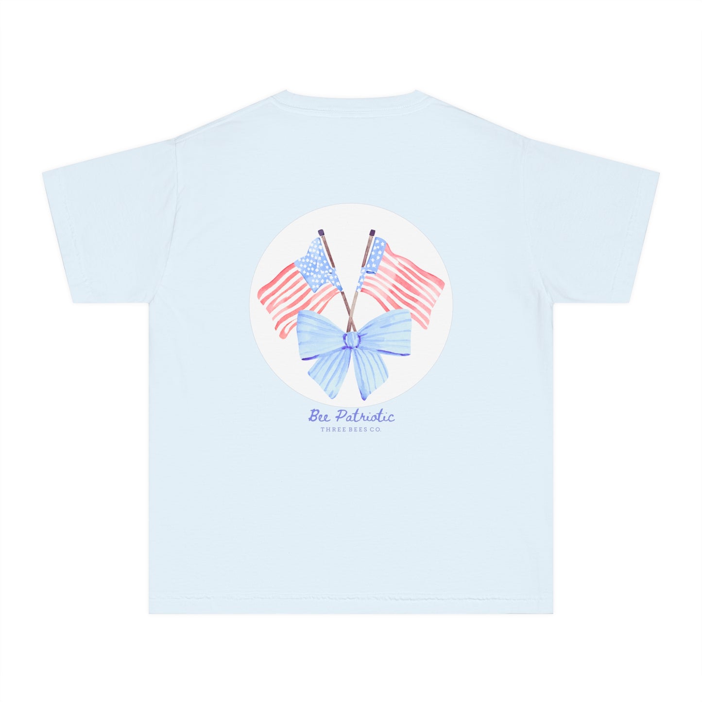 Bee Patriotic American Flag with Bow Girls Short Sleeve Youth Hive Tee