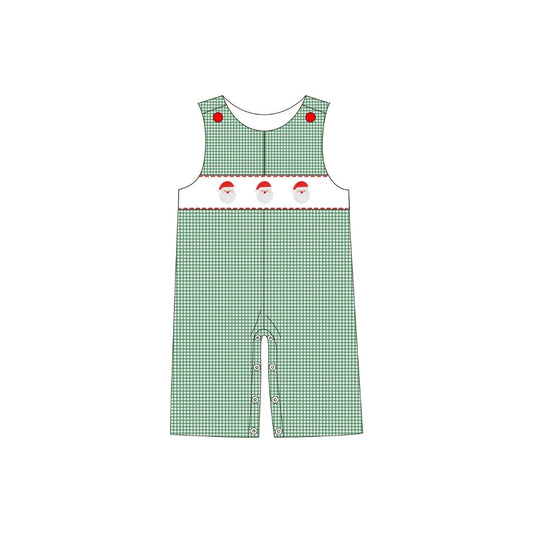 PRE ORDER - Hazel Blue Dark Green Micro Check Gingham Longall with Embroidered Santa