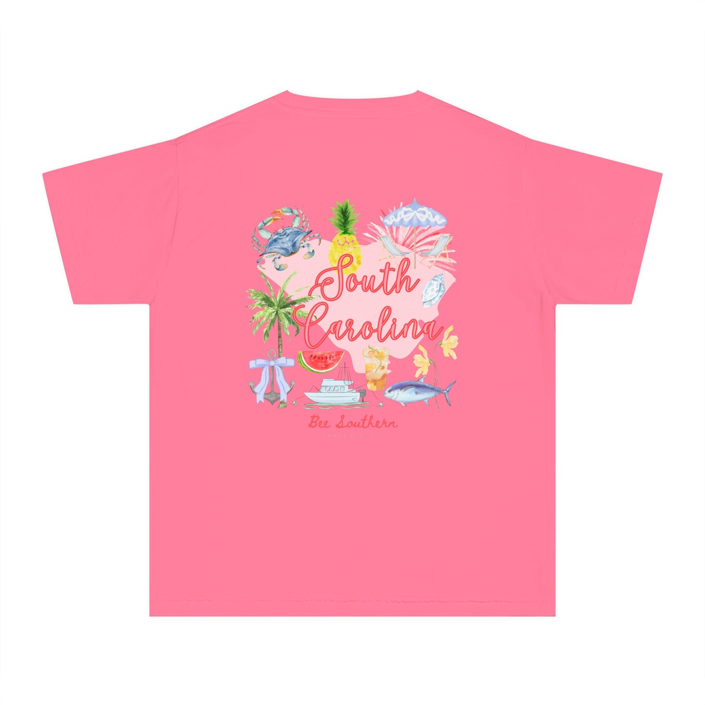 Bee Southern South Carolina Floral Girls Short Sleeve Youth Hive Tee