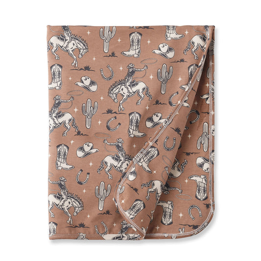 Wild Wrangler/Brown Western Baby Boy Bamboo Stroller Blanket