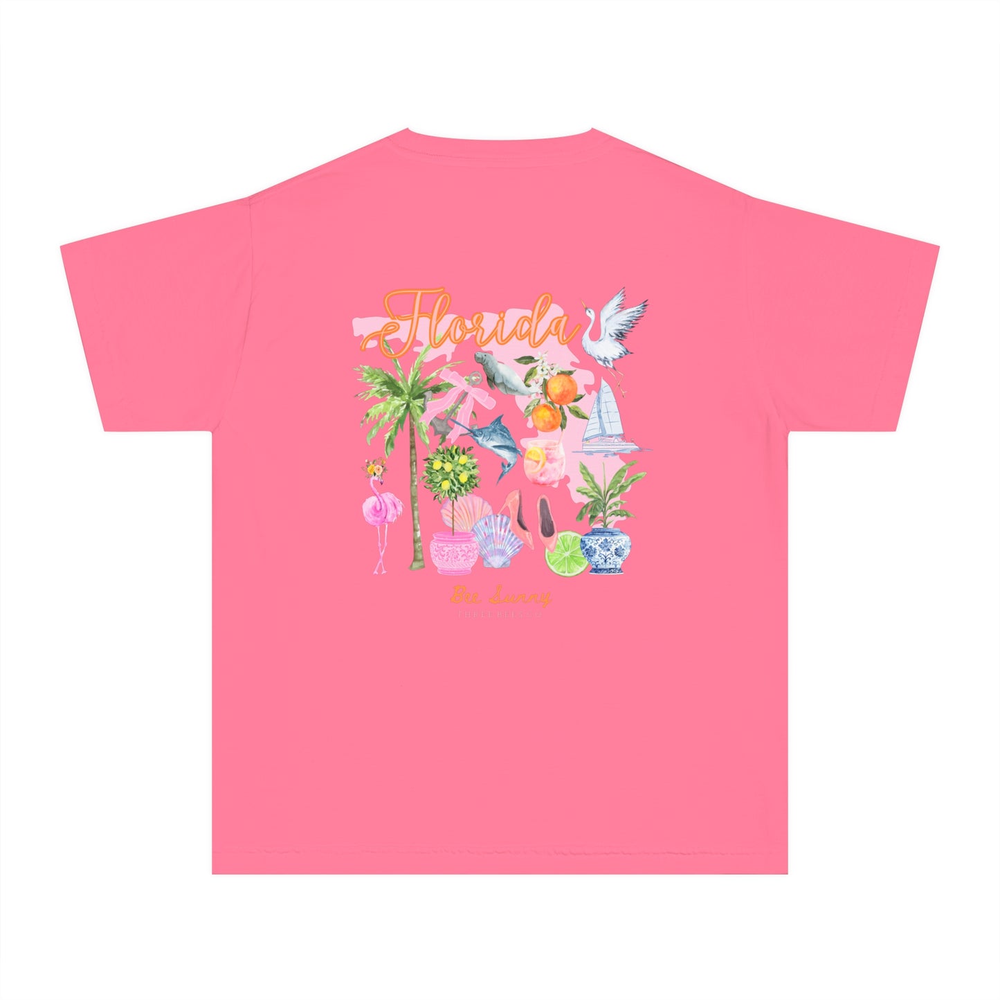 Bee Sunny Florida Floral Girls Short Sleeve Youth Hive Tee