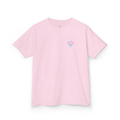 Bee Patriotic American Flag with Bow Girls Short Sleeve Youth Heavy Cotton Gildan Hive Tee