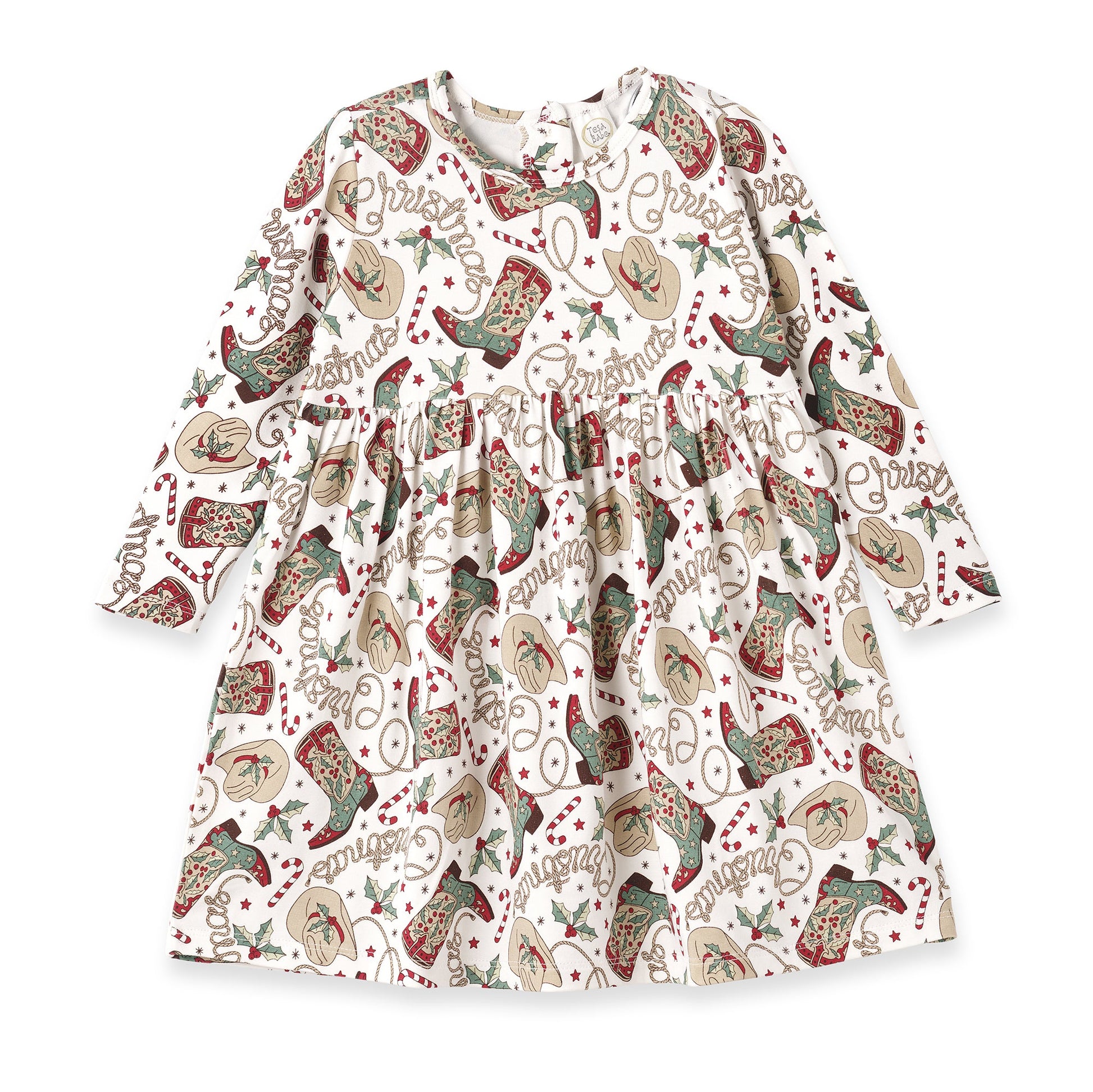 Western Christmas Girls Dress – Soft Bamboo Holiday Style – Three Bees Company